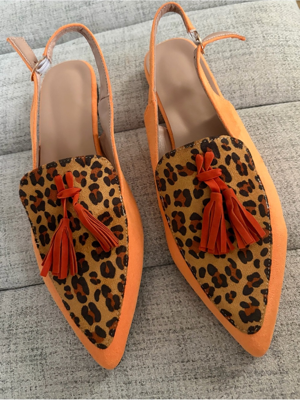 Orange Leopard Tassel Slingbacks..brand new